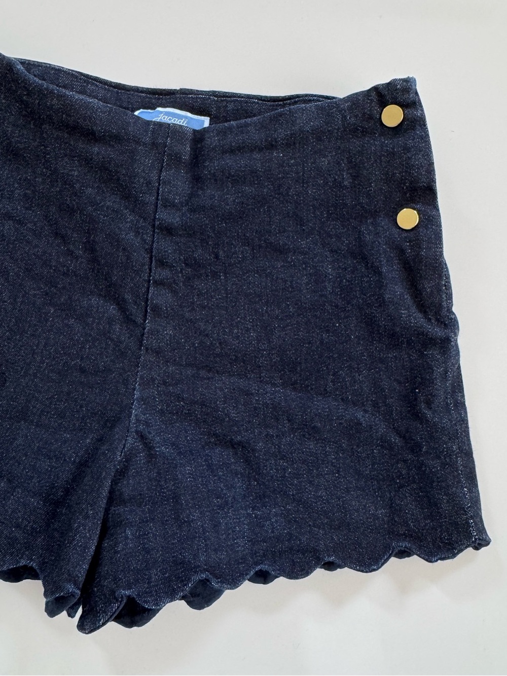 Jacadi Navy Scallop Hem Girls' Shorts with Gold Button Accents 🐚 - Picture 2 of 7